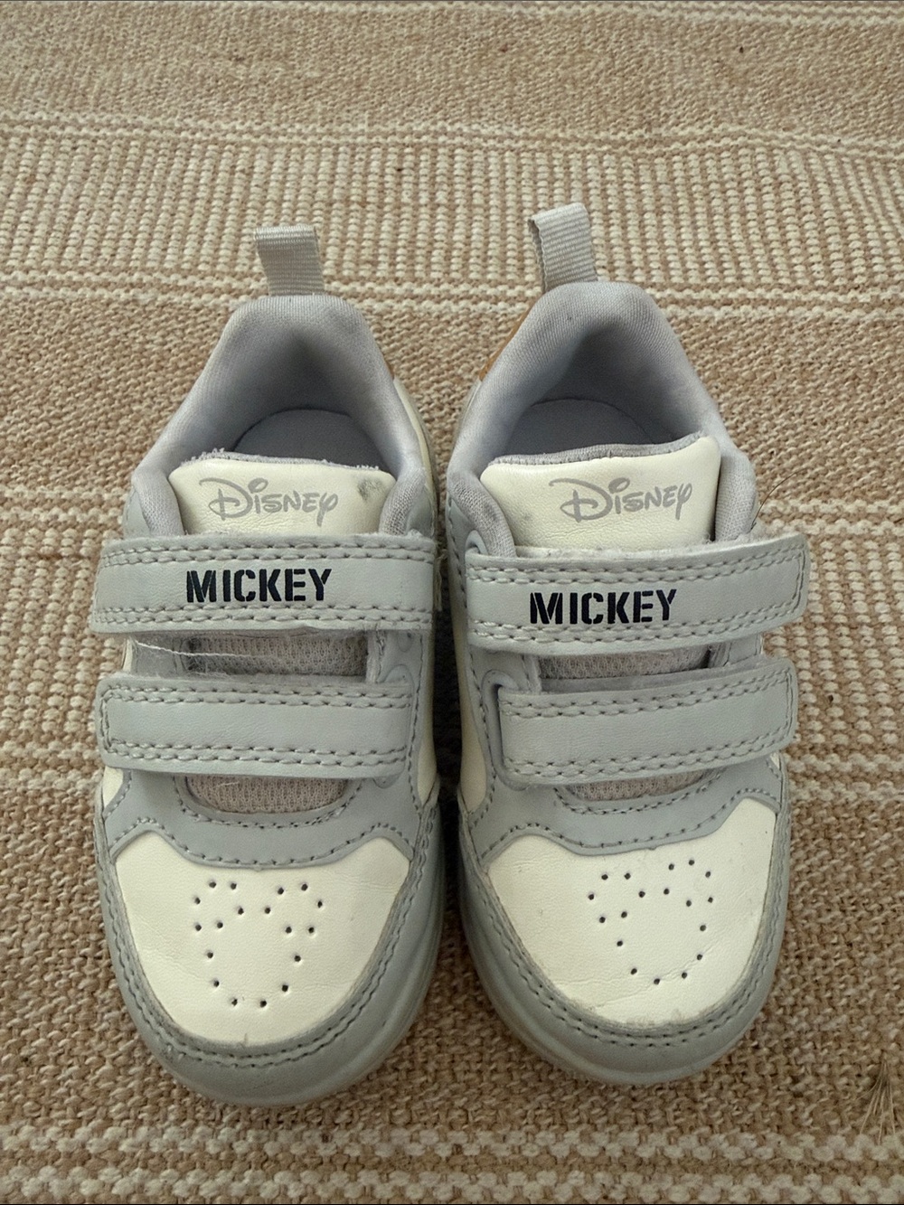 Disney Kids White and Light Gray Mickey Velcro Sneakers